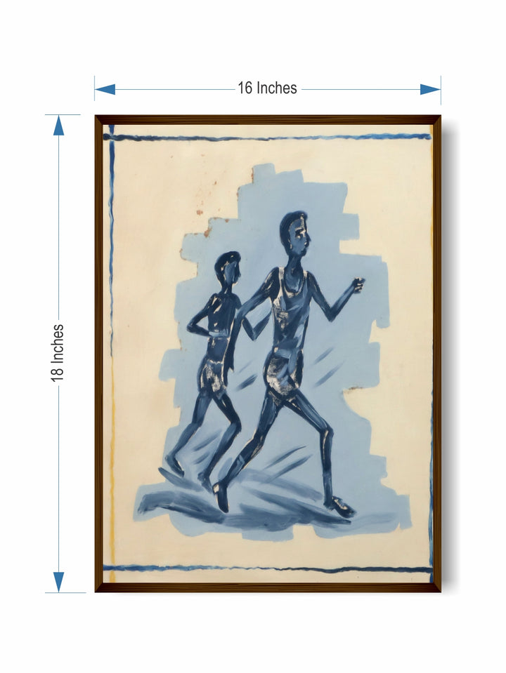"Cream & Blue Abstract Wall Painting''