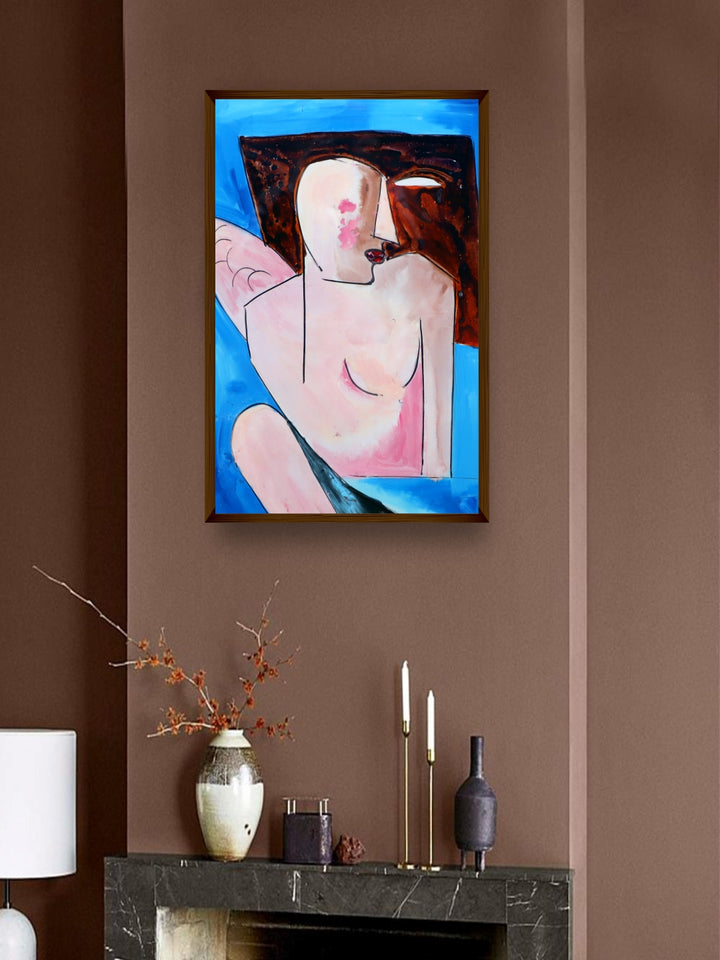 "Pink & Blue Abstract Painting Wall Art''
