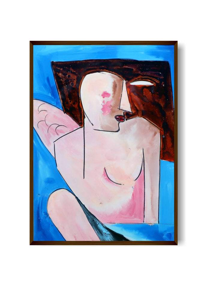 "Pink & Blue Abstract Painting Wall Art''