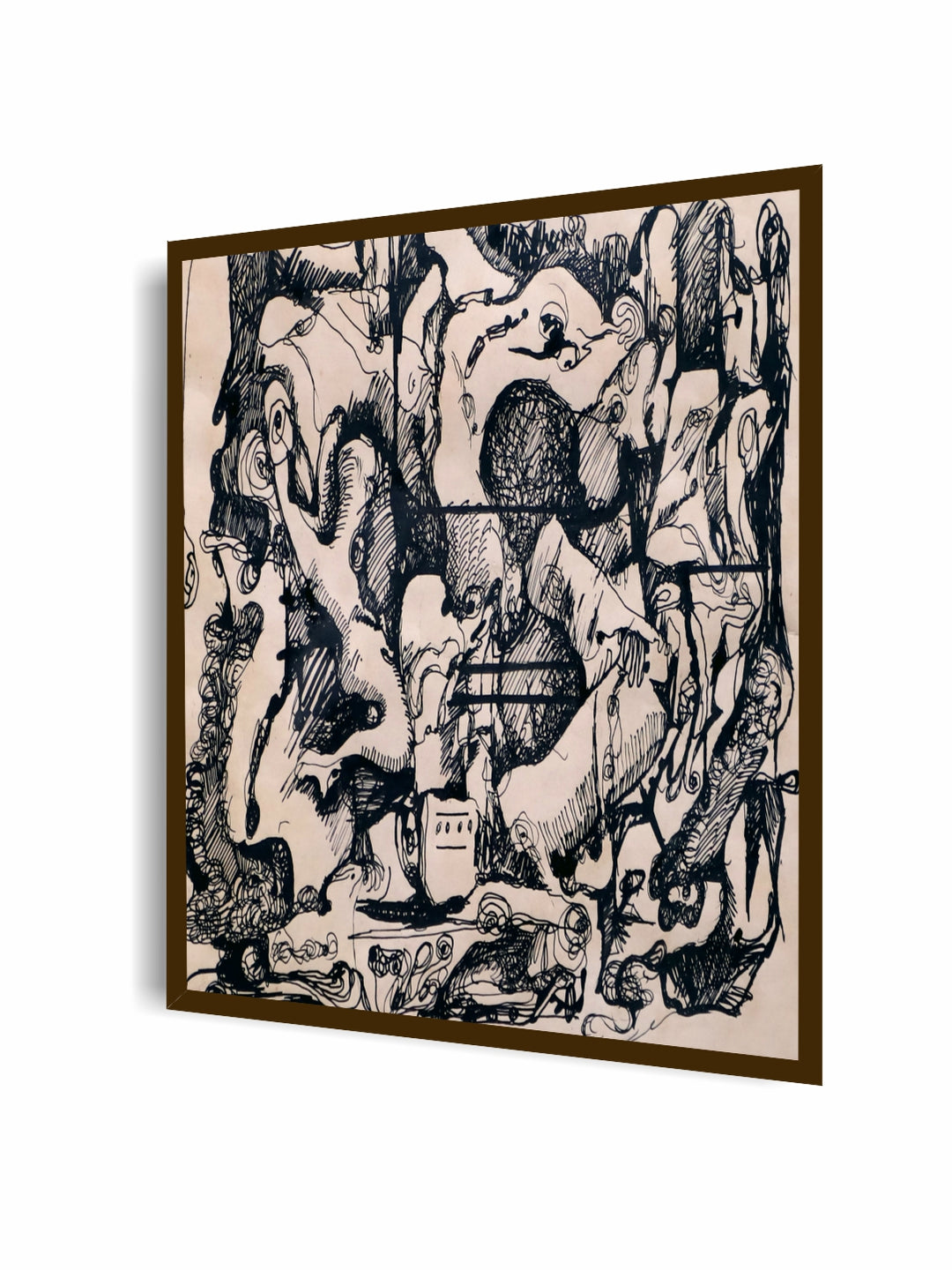 "Off-White & Black Abstract Painting Framed Wall Art''