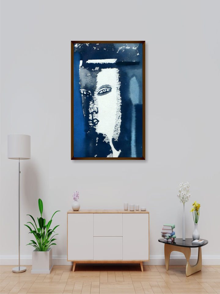"Blue & White Abstract Painting Framed Wall Art''