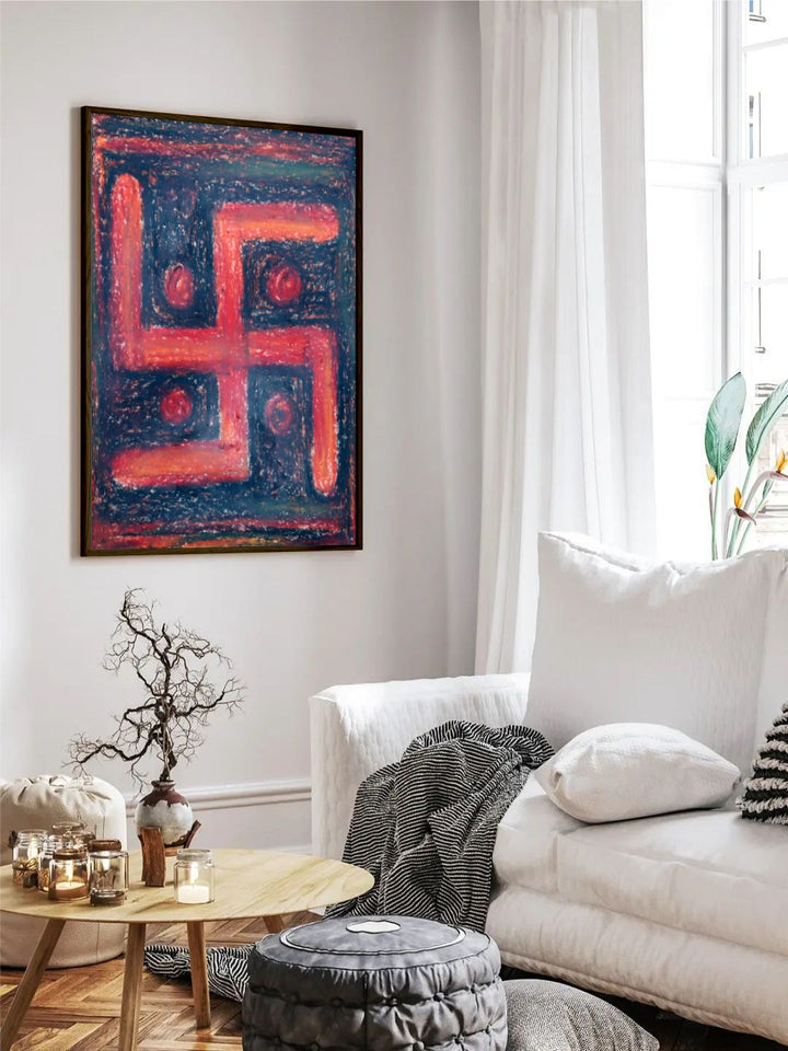 "Red & Blue Abstract Printed Canvas Painting Wall Art''