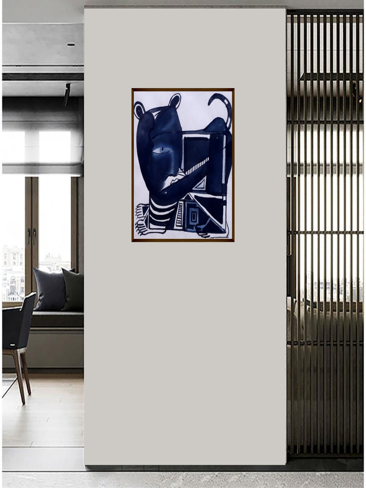 "White & Navy Blue Abstract Wall Art Painting ''