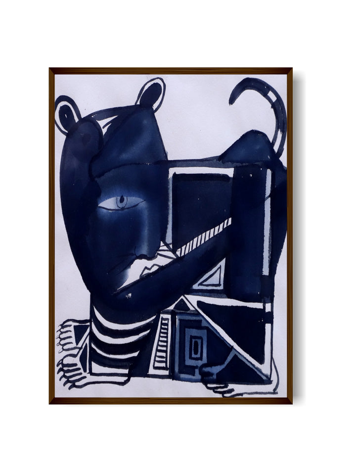 "White & Navy Blue Abstract Wall Art Painting ''