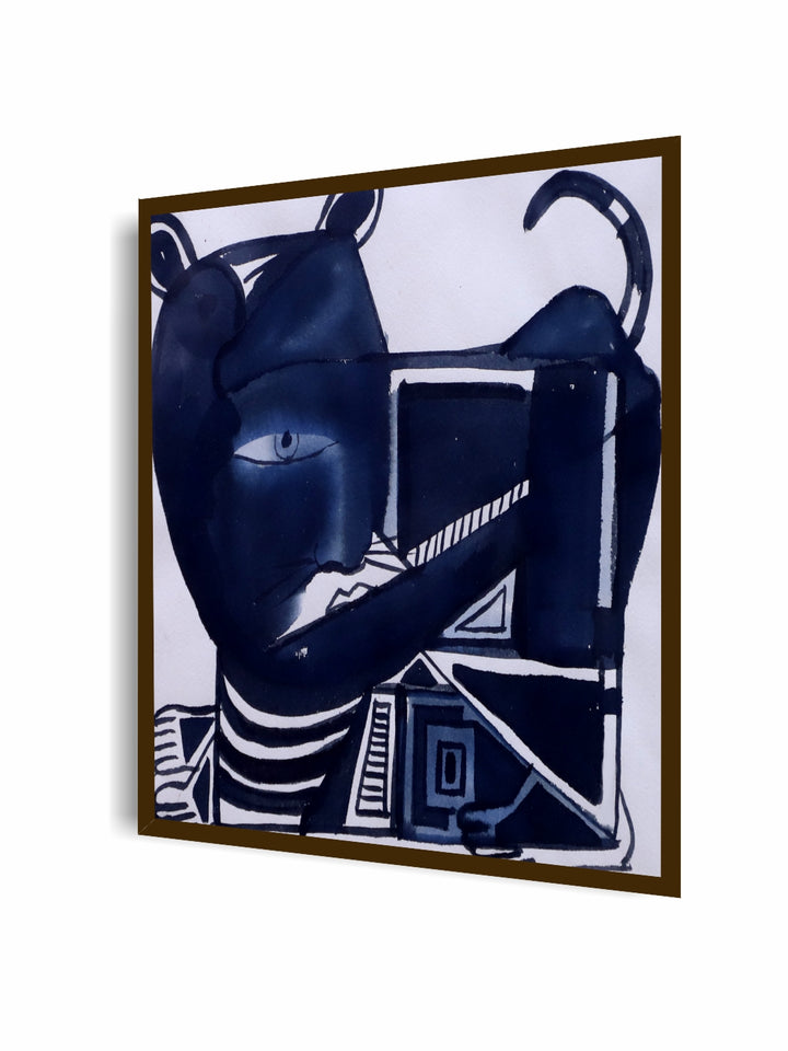 "White & Navy Blue Abstract Wall Art Painting ''