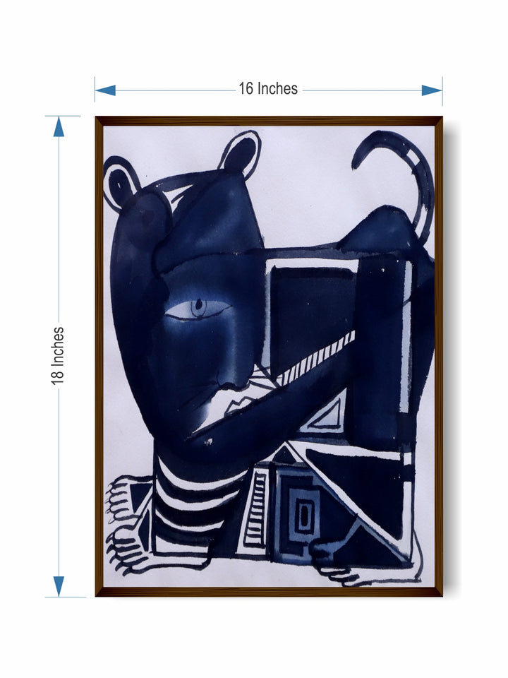 "White & Navy Blue Abstract Wall Art Painting ''