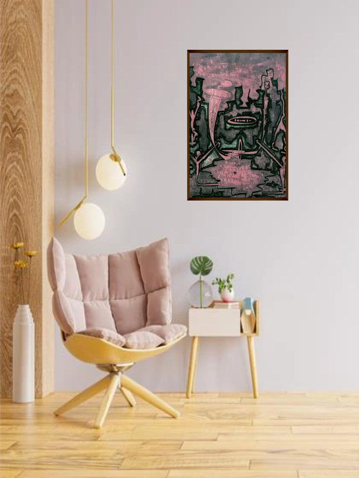 "Pink & Black Abstract Printed Wall Art''