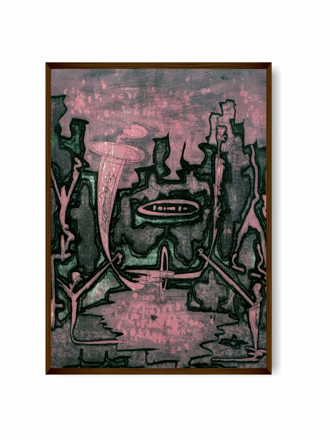 "Pink & Black Abstract Printed Wall Art''