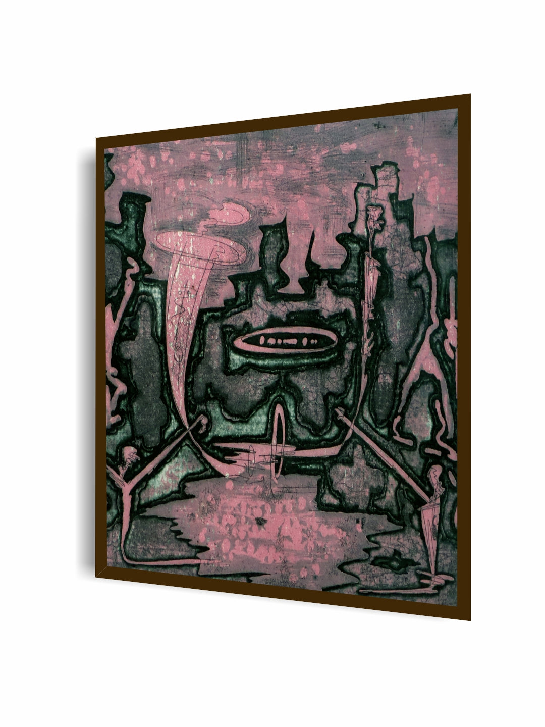 "Pink & Black Abstract Printed Wall Art''