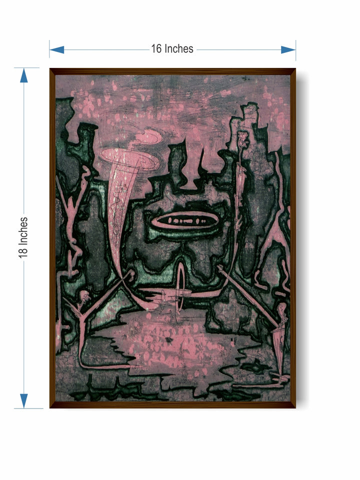 "Pink & Black Abstract Printed Wall Art''