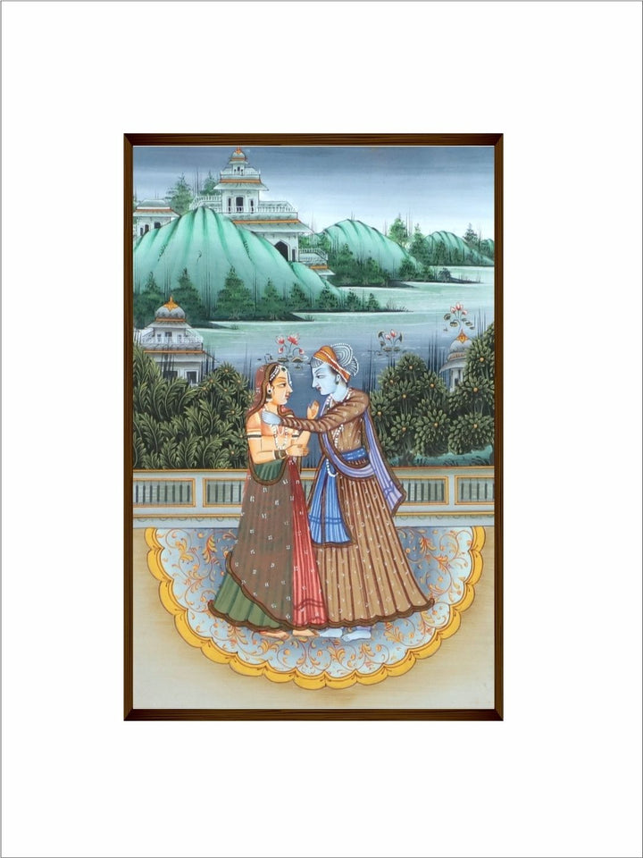 Eternal Bond Under Green Domes - Radha Krishna Canvas Painting