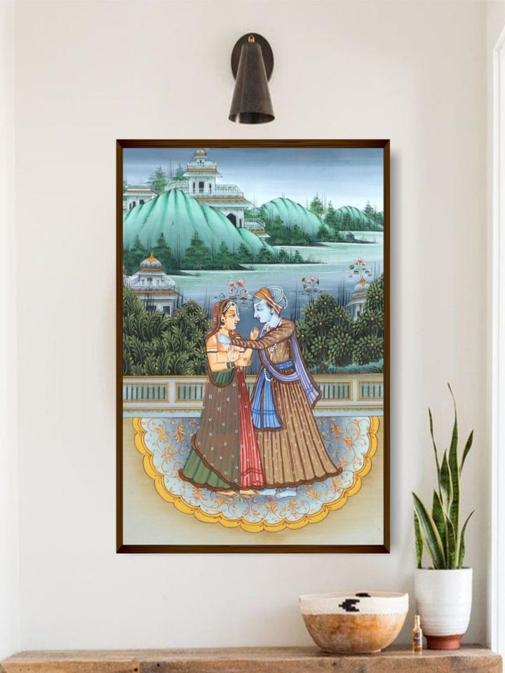 Eternal Bond Under Green Domes - Radha Krishna Canvas Painting