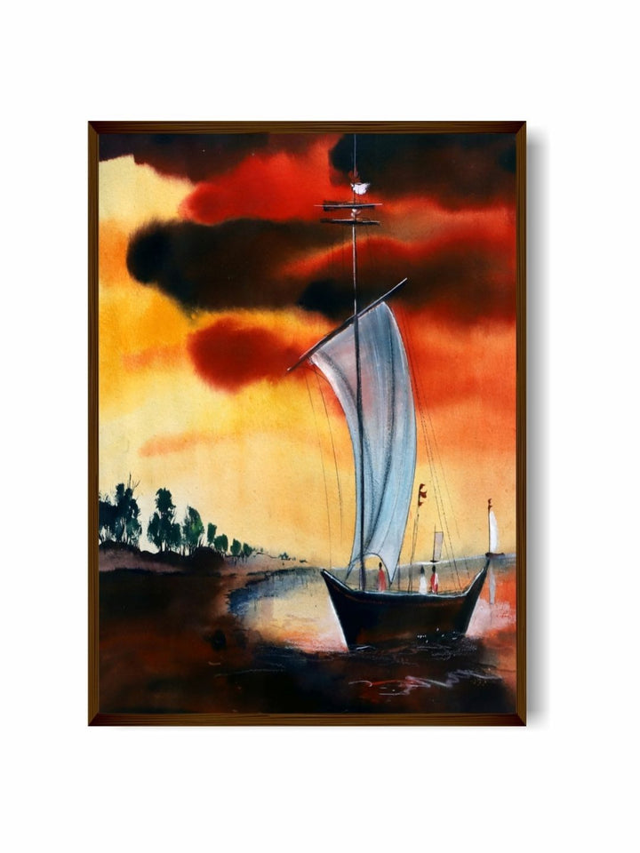 Sail Amidst Fiery Skies - Coastal Canvas Wall Art