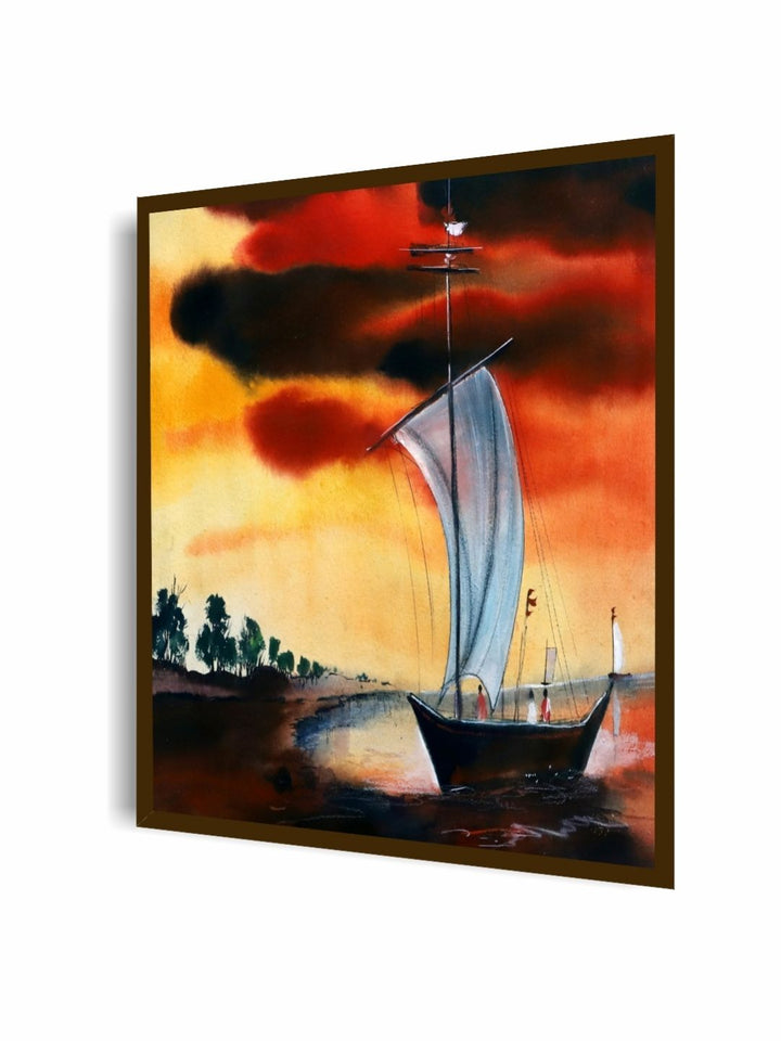 Sail Amidst Fiery Skies - Coastal Canvas Wall Art