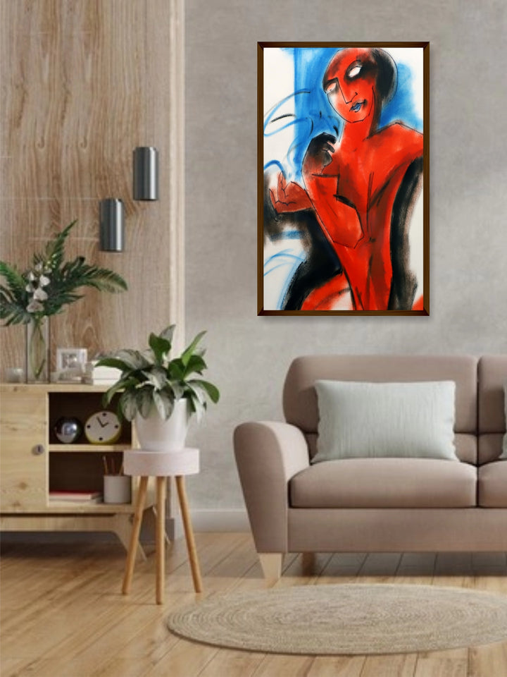 "Red & Blue Abstract Painting Wall Art''