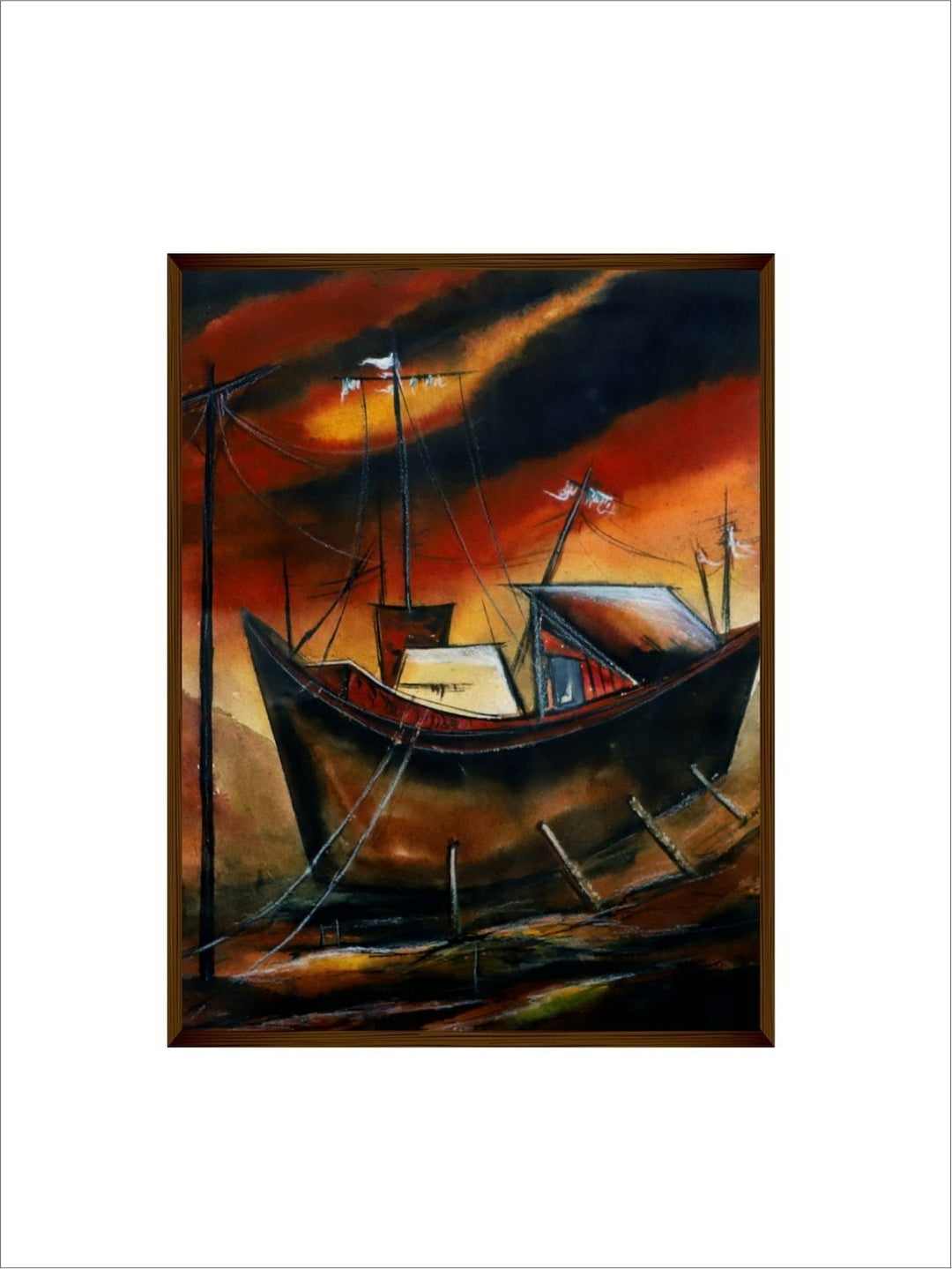 Moored Amidst the Fiery Skies - Abstract Canvas Prints