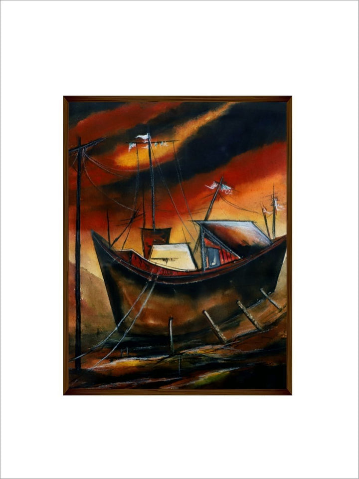 Moored Amidst the Fiery Skies - Abstract Canvas Prints