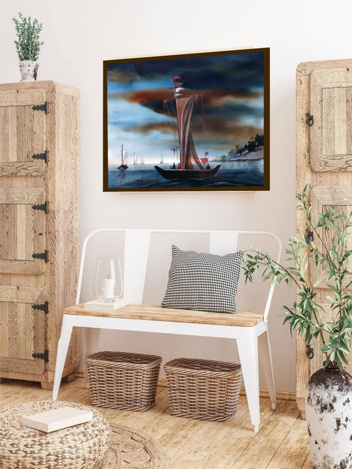 "Navigating the Evening Mist - Ocean Canvas Wall Art"