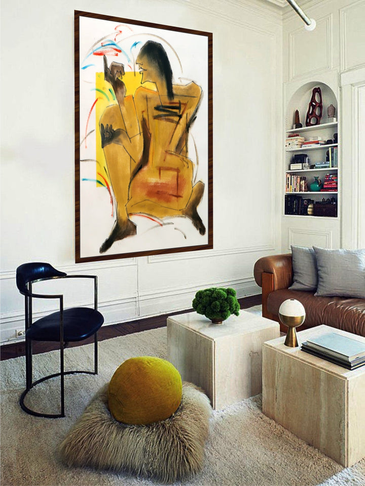 "White & Yellow Abstract Painting Wall Art''