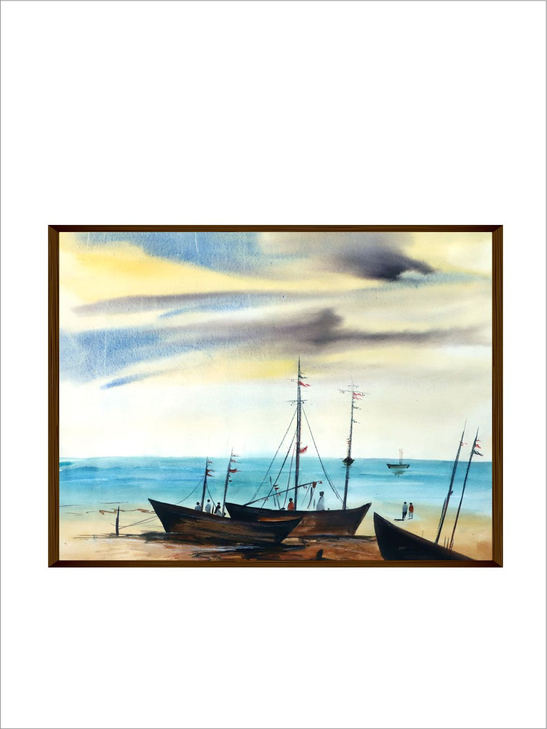 "White & Blue Abstract Printed Framed Wall Art''