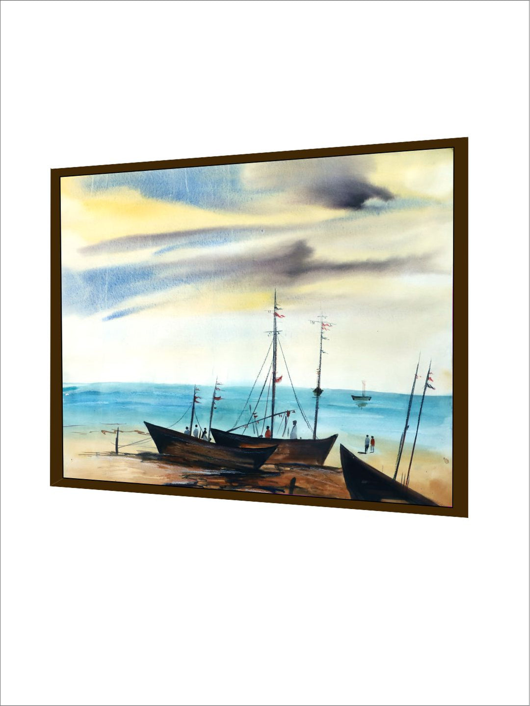 "White & Blue Abstract Printed Framed Wall Art''