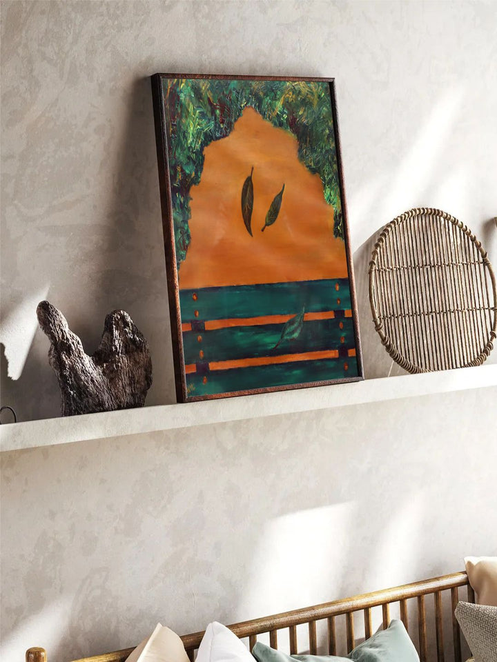 "Orange & Green Abstract Painting Wall Art''
