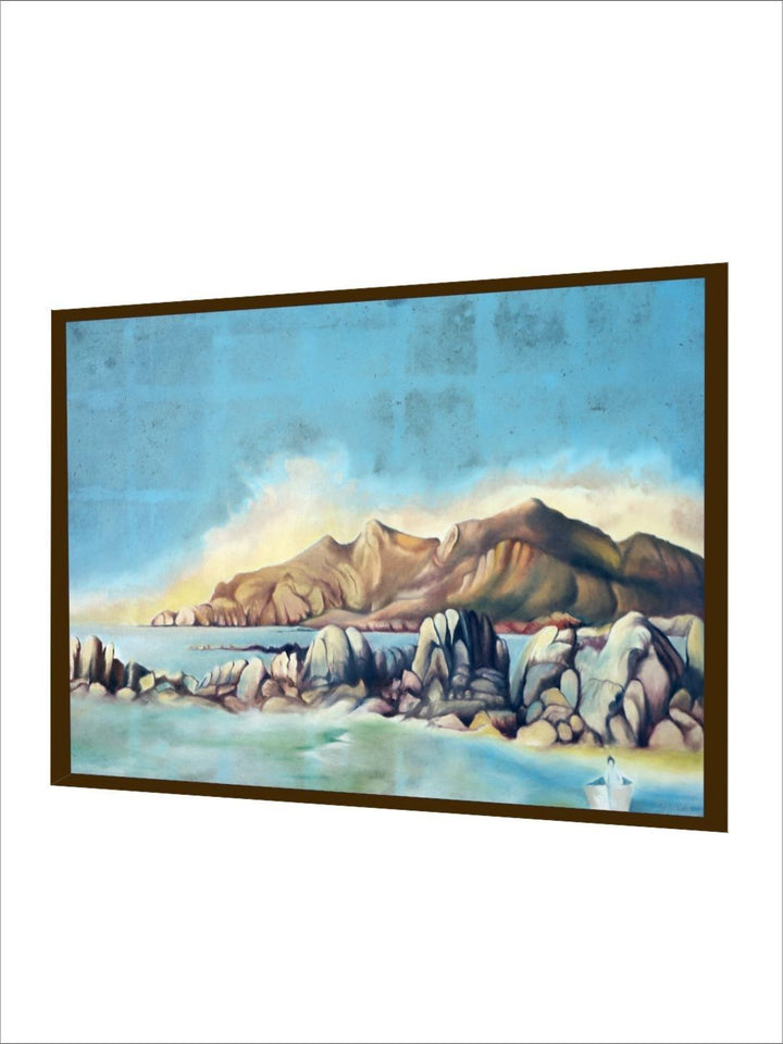 Rocky Haven Amidst Blues - Abstract Canvas Painting