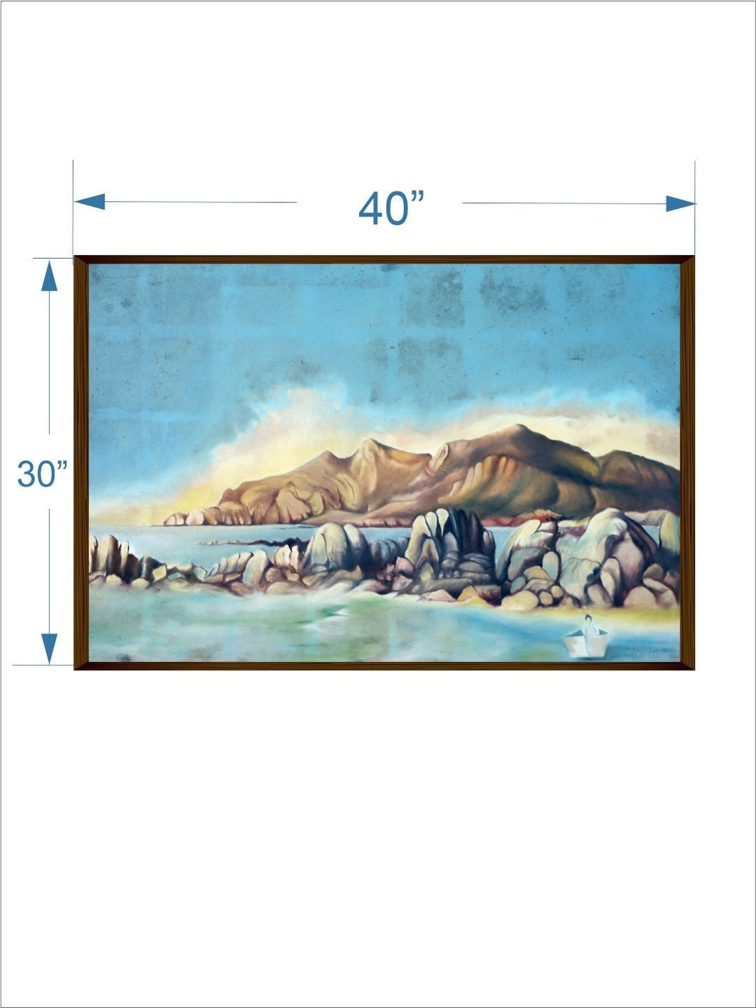 Rocky Haven Amidst Blues - Abstract Canvas Painting