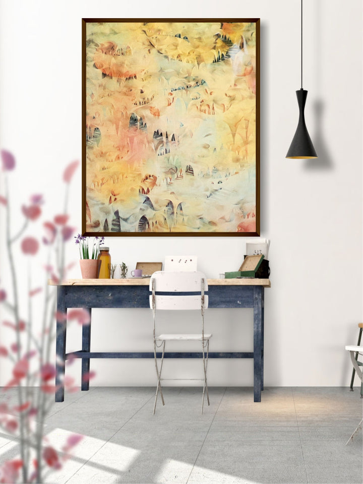 "Yellow & Blue Printed Framed Wall Art''