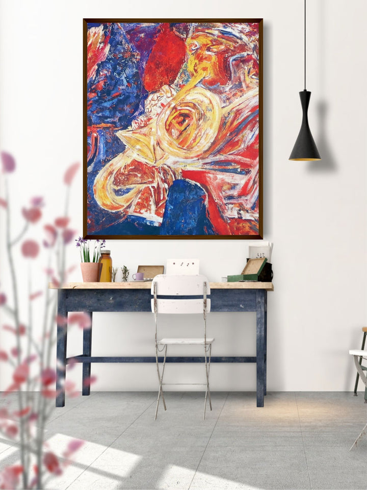 "Blue & Red Abstract Wall Art''