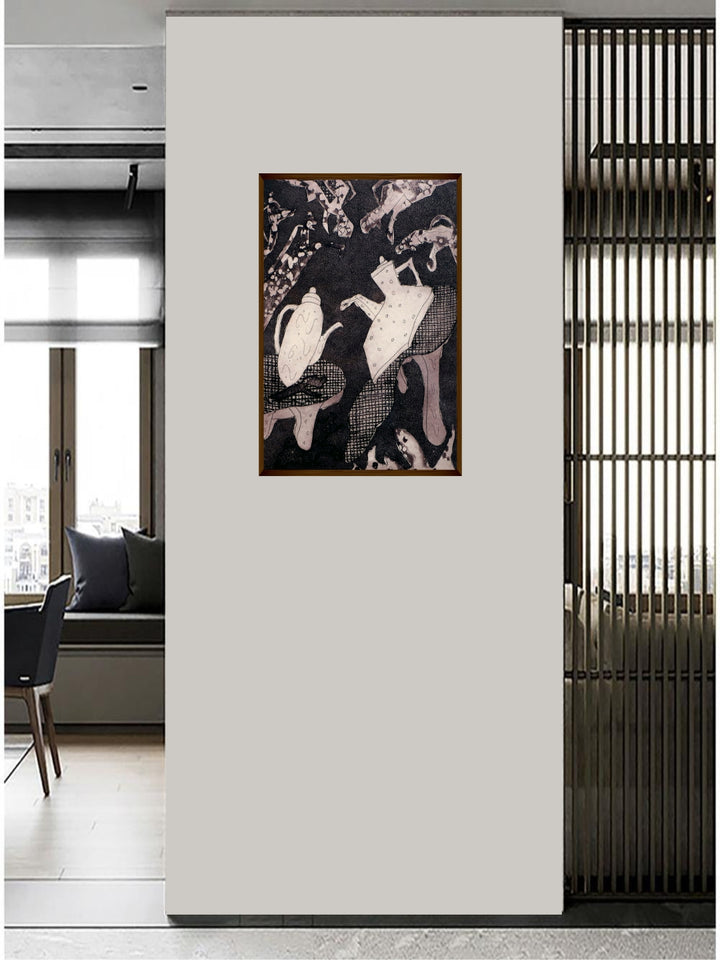 "Black & Beige Abstract Painting Wall Art''