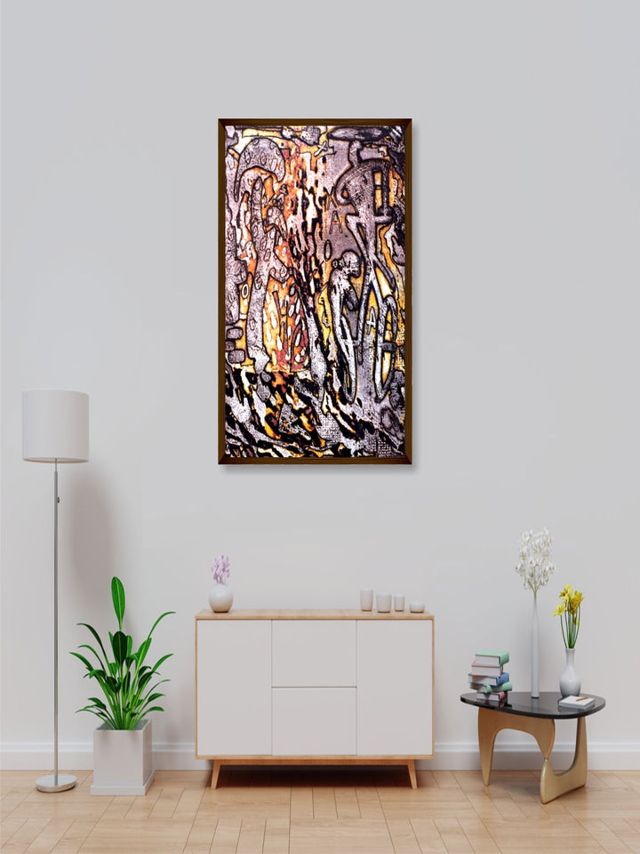 "Purple & Black Abstract Painting Wall Art''