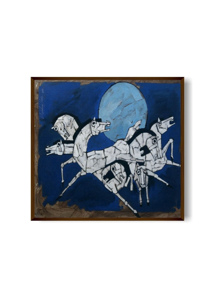 Galactic Horse Harmony - Blue Abstract Art
