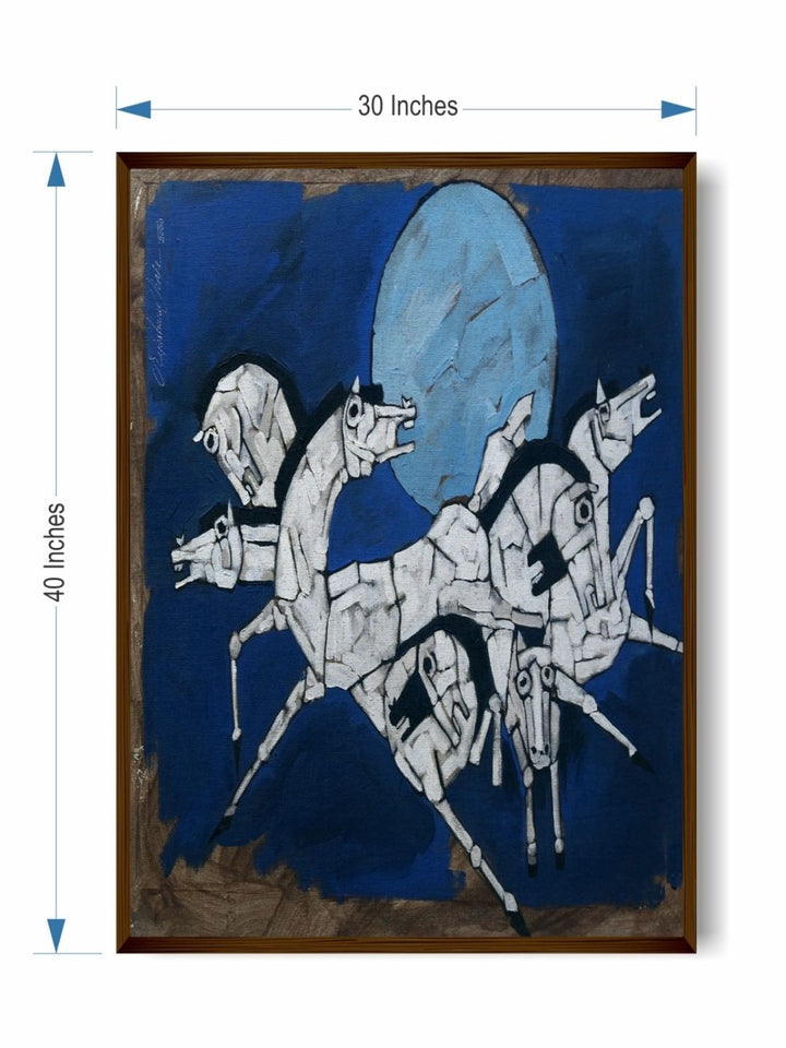 Galactic Horse Harmony - Blue Abstract Art