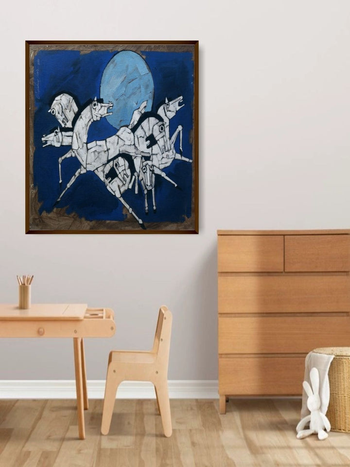 Galactic Horse Harmony - Blue Abstract Art