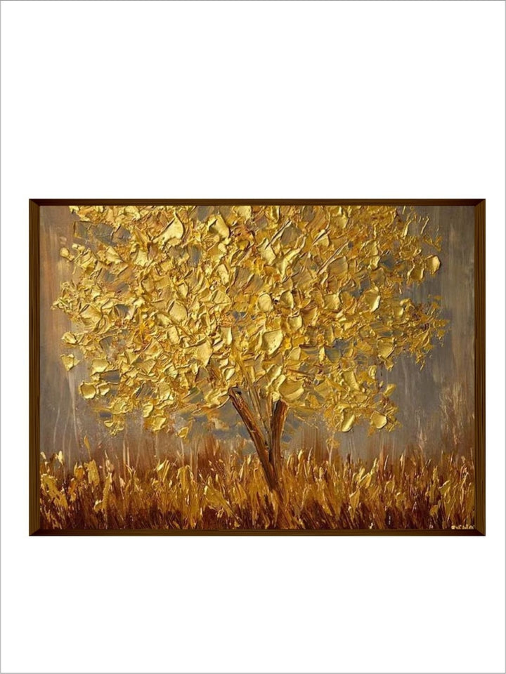 Amber Leaves Symphony - Gold Abstract Painting