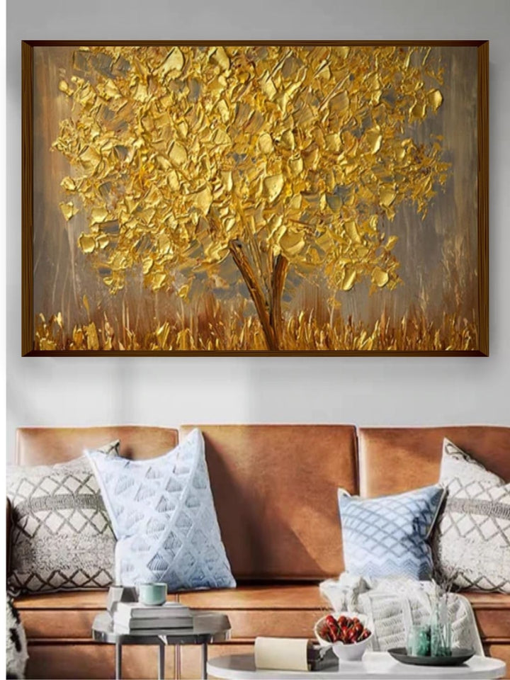Amber Leaves Symphony - Gold Abstract Painting