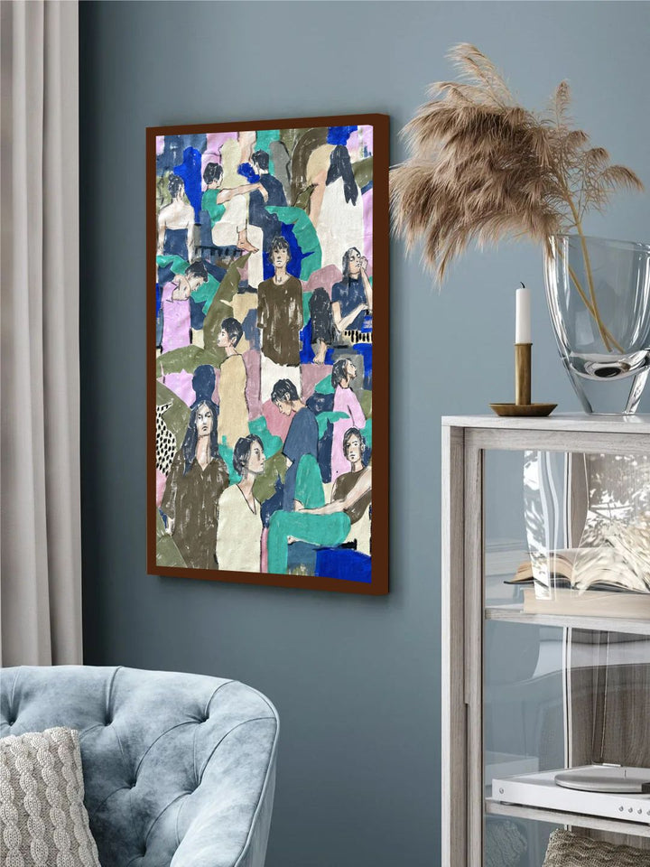 "Blue & Green Abstract Painting Framed Wall Art''