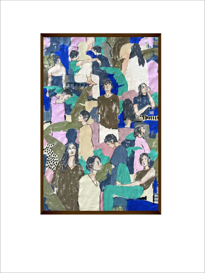 "Blue & Green Abstract Painting Framed Wall Art''