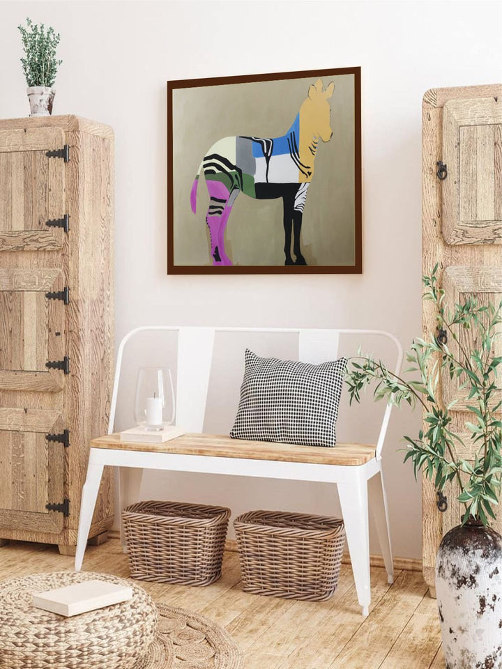 "Blue & Black Abstract Printed Painting Wall Art''