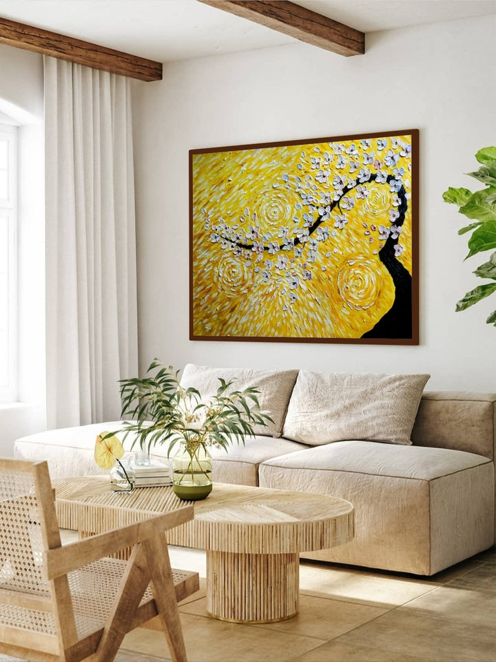 Luminous Petals on Ebony - Floral Branch Canvas