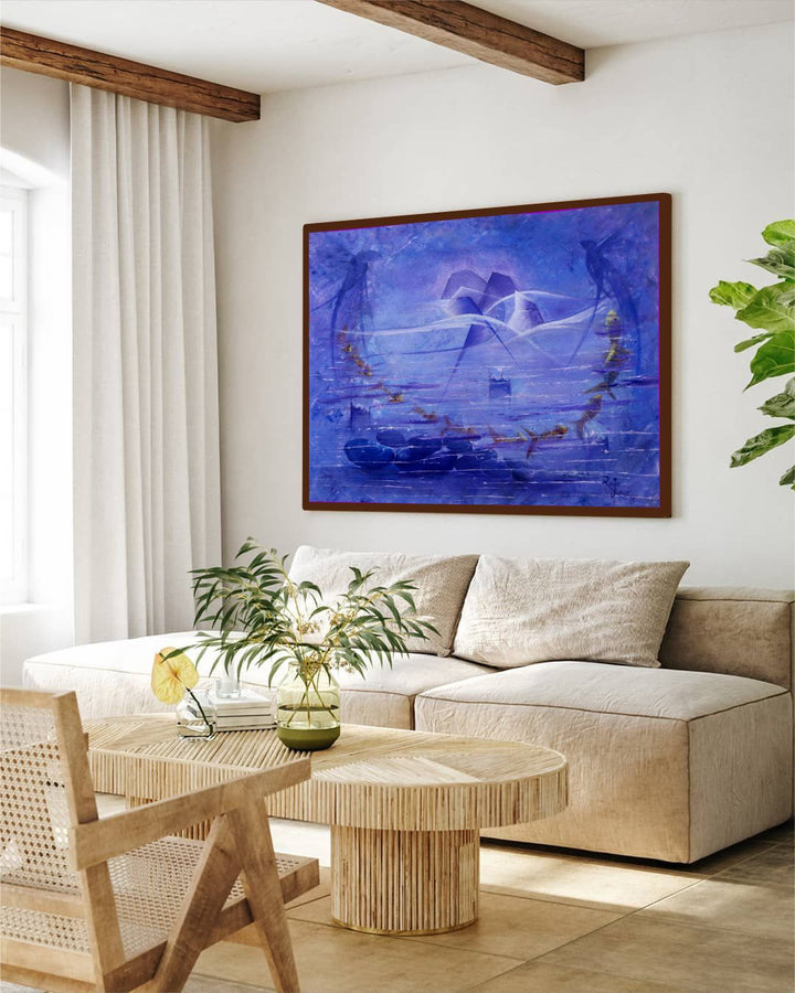 "Blue Abstract Framed Wall Painting''