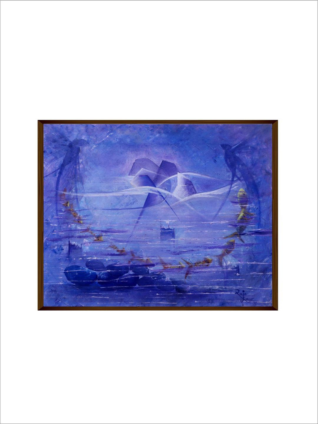 "Blue Abstract Framed Wall Painting''