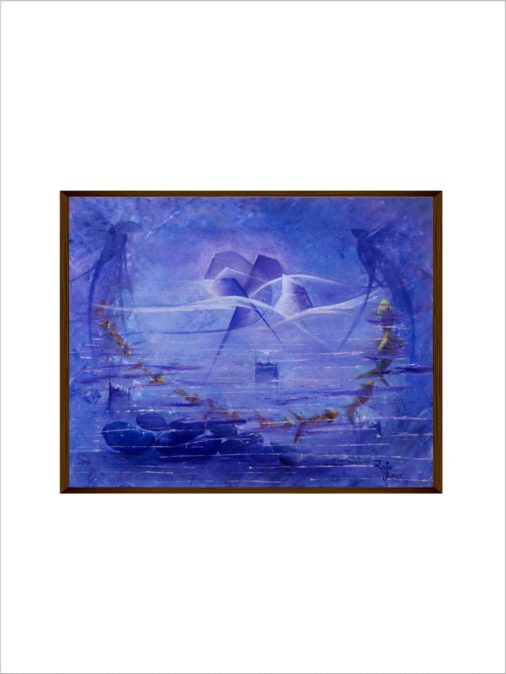 "Blue Abstract Framed Wall Painting''