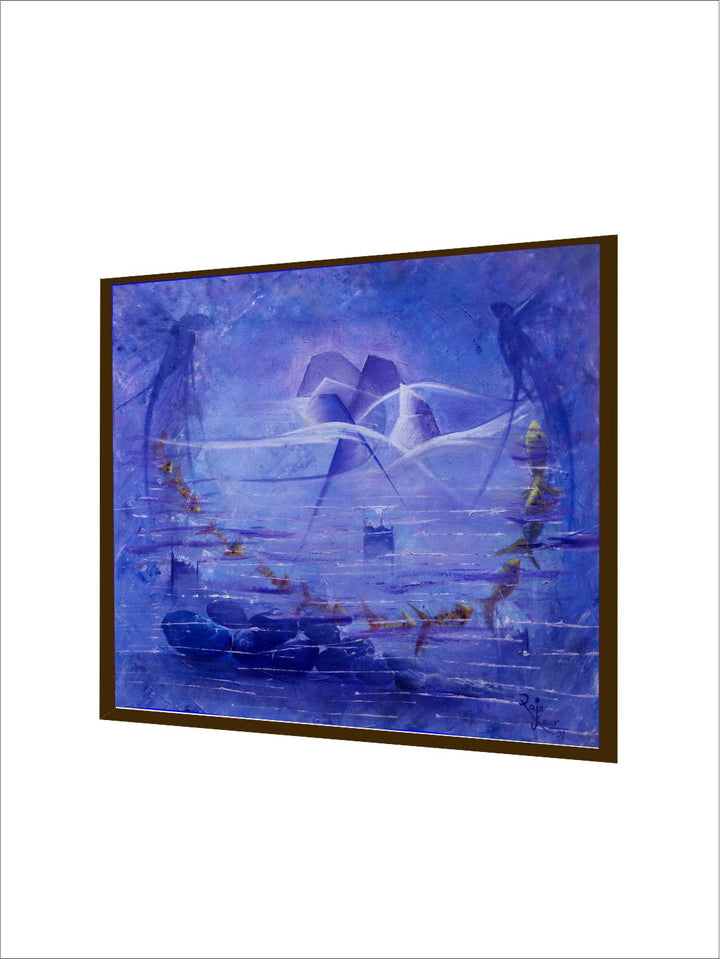 "Blue Abstract Framed Wall Painting''