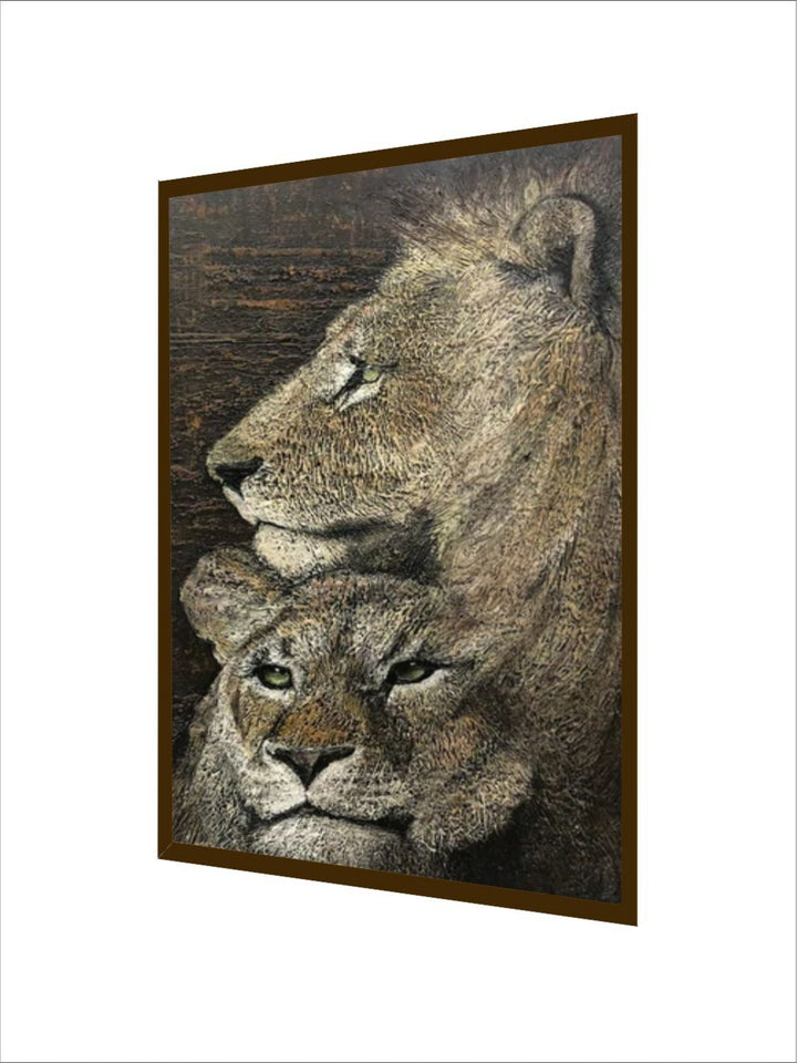 Feline Monarch's Stoic Bond - Lion black and white art