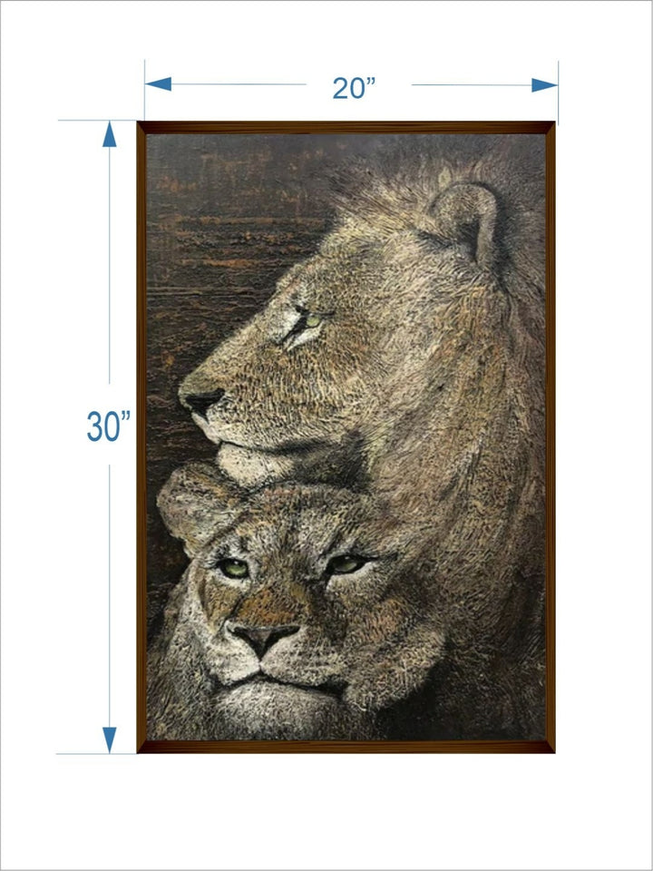 Feline Monarch's Stoic Bond - Lion black and white art
