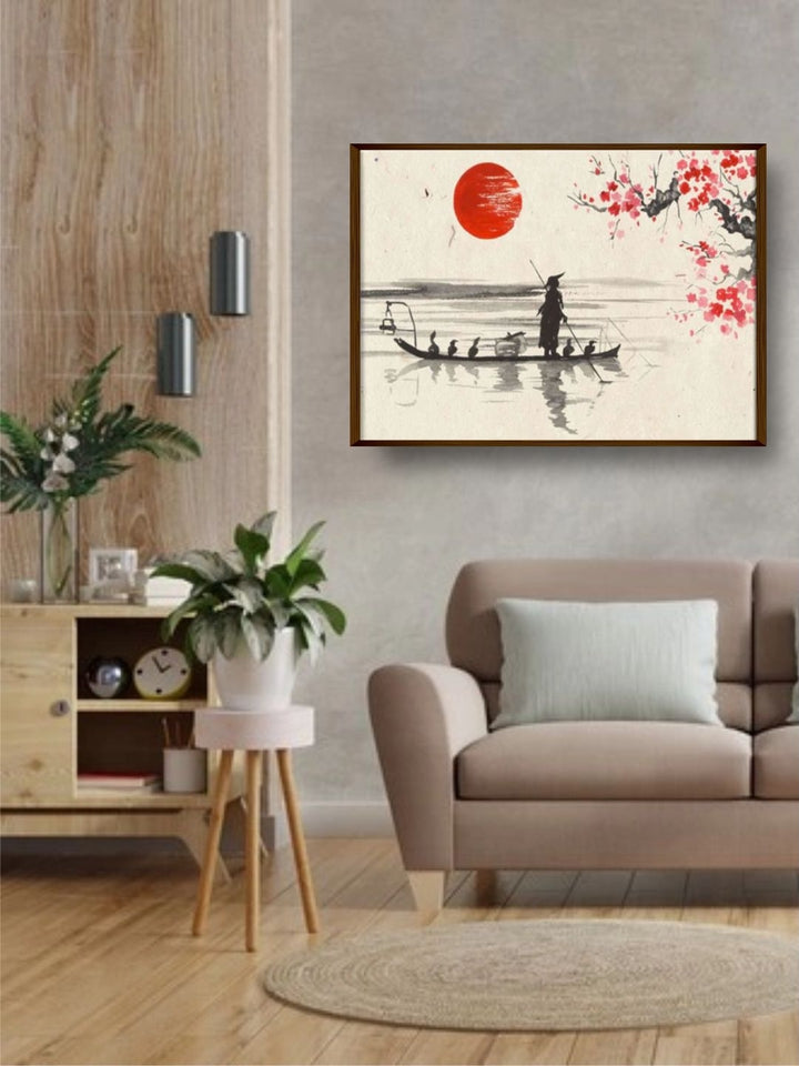 Journey Beneath the Crimson Sun - Colorful canvas art