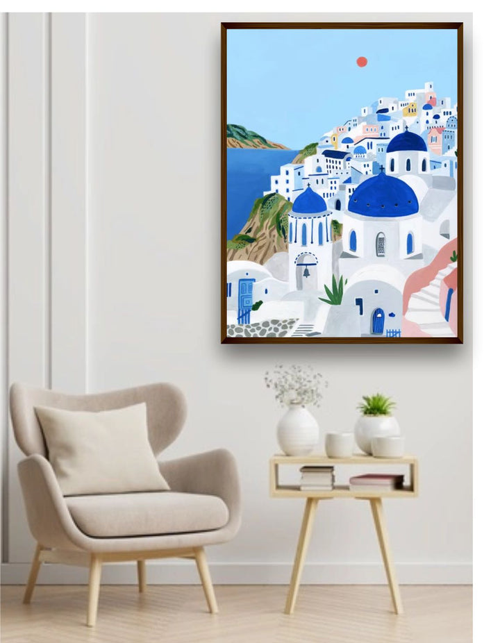 "Blue & White Abstract Printed Canvas Painting Wall Art''
