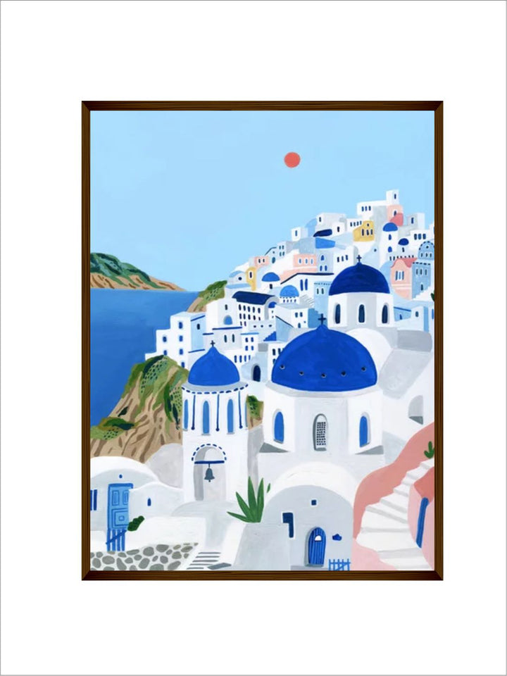 "Blue & White Abstract Printed Canvas Painting Wall Art''